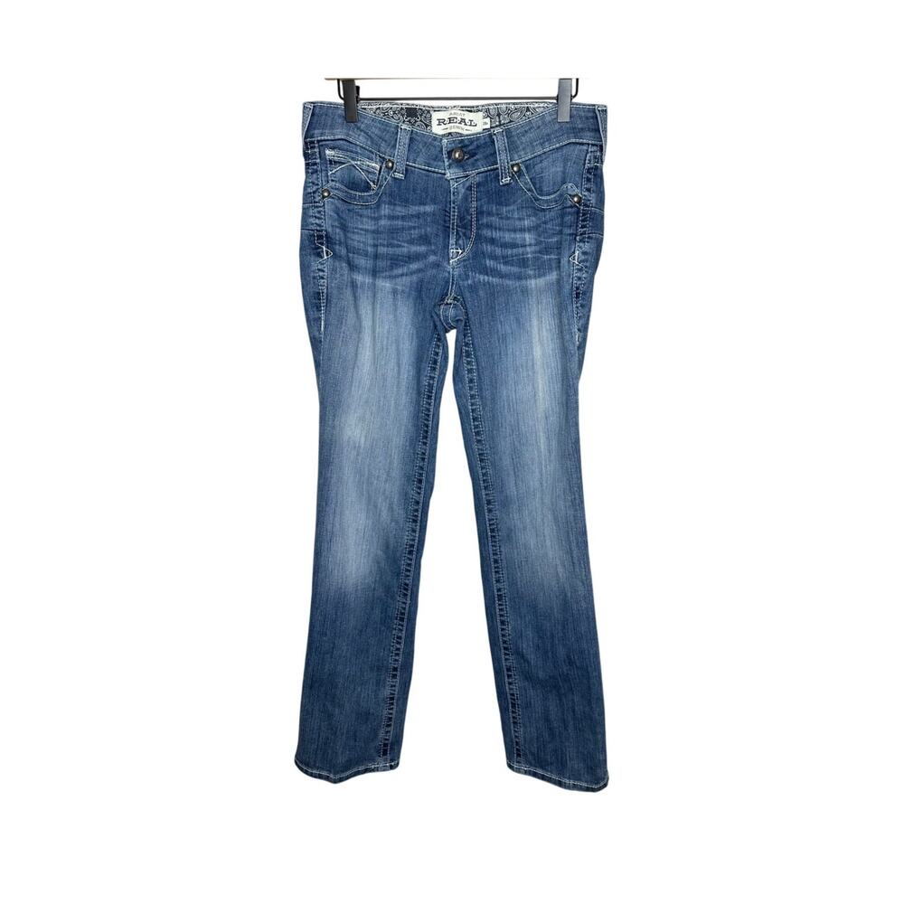 Ariat REAL Straight Jeans Womens 10 28 Regular Blue Rainstorm Mid Rise Contrast